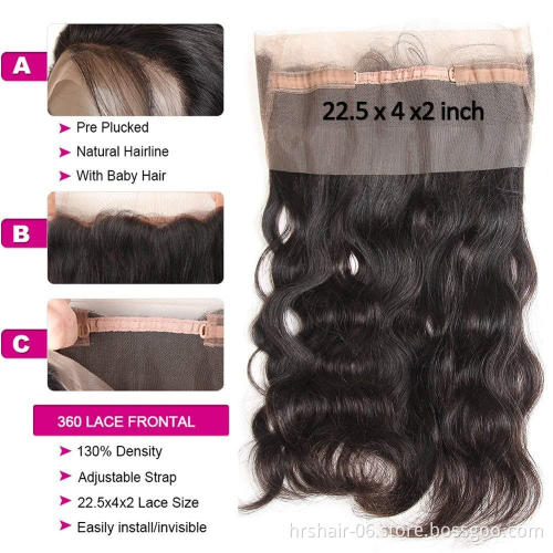 8A grade body wave unprocessed raw indian virgin hair bundles with lace frontals 360 lace closure